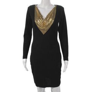 Andrea Jovine Womens Bodycon Dress Black Wool V Neck Long Sleeve Size S